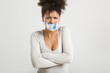 Covering mouth with a euro banknote Covering mouth with a euro banknote
