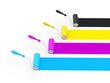 CMYK paint rollers 3d render