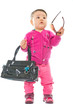 Baby in pink with sunglasses over white Baby in pink with sunglasses over white