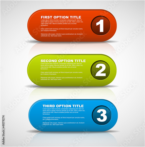 Vector: One two three - 3D vector progress buttons One two three - 3D vector progress buttons