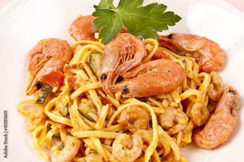 Photo: fettuccine seas and mountains, with shrimp and zucchini... fettuccine seas and mountains, with shrimp and zucchini...