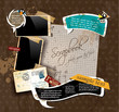 Vintage scrapbook composition with old style stickers.