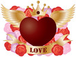 Flying Heart with Banner and Roses Flying Heart with Banner and Roses