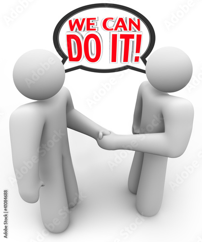 Illustration: We Can Do It Two People Speech Bubble Handshake We Can Do It Two People Speech Bubble Handshake