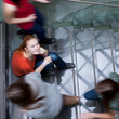 At the university/college - Students rushing up and down a busy At the university/college - Students rushing up and down a busy