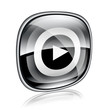 Play icon button black glass, isolated on white background.