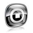 Stop icon black glass, isolated on white background.