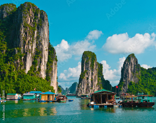 Photo: Floating fishing village in Halong Bay, Vietnam Floating fishing village in Halong Bay, Vietnam