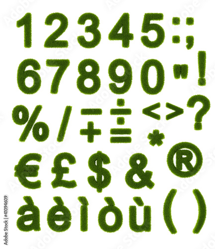 Illustration: Green alphabet - Numbers and Symbols Green alphabet - Numbers and Symbols
