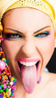 canvas print picture - Excited woman tongue out