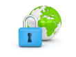 globe and padlock 3d render illustration