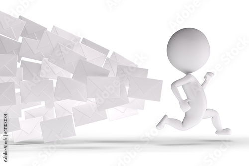 Illustration: 3d human chased by a lot of letters 3d human chased by a lot of letters