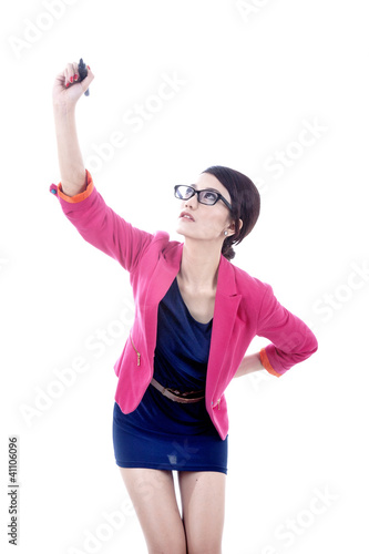 Photo: Businesswoman writing on copy space Businesswoman writing on copy space