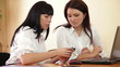 Two designers discussing color placement
