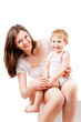 Smiling mother and child, isolated on white