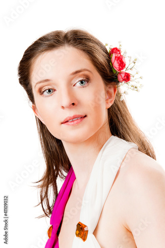 Photo: Portrait of a beautiful girl, isolated on white Portrait of a beautiful girl, isolated on white