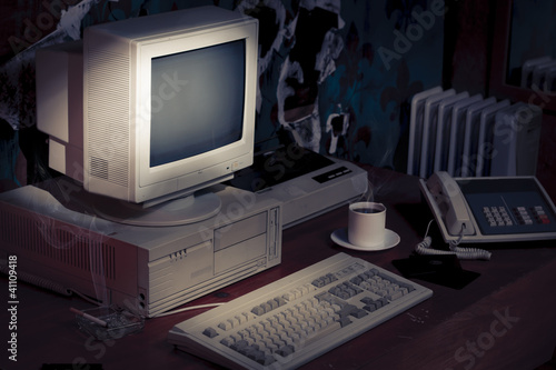 Photo: dramatic lighting image of an old, vintage workspace dramatic lighting image of an old, vintage workspace
