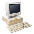 Old computer, keyboard CPU and monitor isolated on white