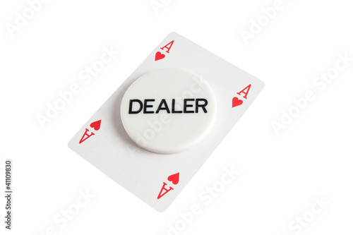 Photo: Dealer with casino card over white Dealer with casino card over white