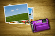 purple camera with photos