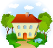 House in grass with road, trees and pond. Vector House in grass with road, trees and pond. Vector