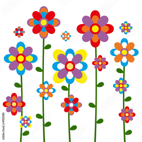 Vector: Fondo de flores de varios colores y tamaños Fondo de flores de varios colores y tamaños