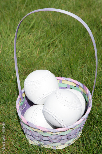Photo: Softball balls in a easter basket Softball balls in a easter basket