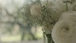 Old caucasian woman with bunch of flowers at home
