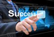 Illustration: businessman hand pushing success button businessman hand pushing success button