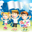 Vector: Group Kids Cheering with flag Group Kids Cheering with flag