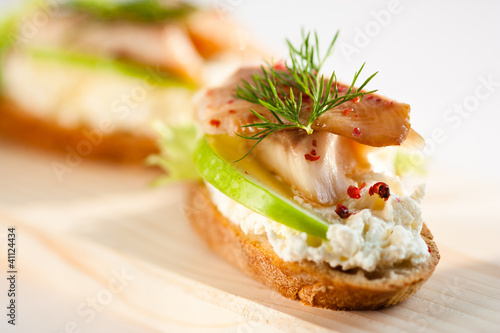 Photo: smoked trout and green apple on baguette smoked trout and green apple on baguette