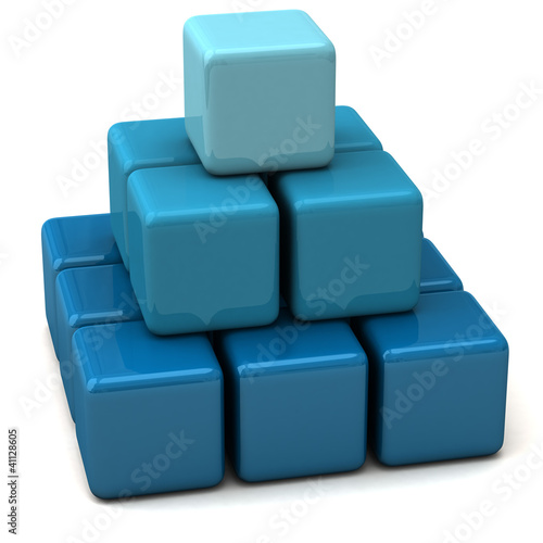 Illustration: Abstract layered 3d blue business pyramid made of cubes Abstract layered 3d blue business pyramid made of cubes