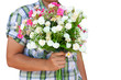 young man with flowers,isolated young man with flowers,isolated