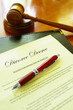 Divorce decree document and court gavel
