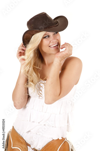 Photo: Cowgirl chaps hands face Cowgirl chaps hands face