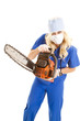 Nurse holding chainsaw Nurse holding chainsaw