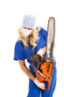 Nurse with chainsaw looking side. Nurse with chainsaw looking side.