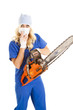 Photo: Nurse with chainsaw worried Nurse with chainsaw worried