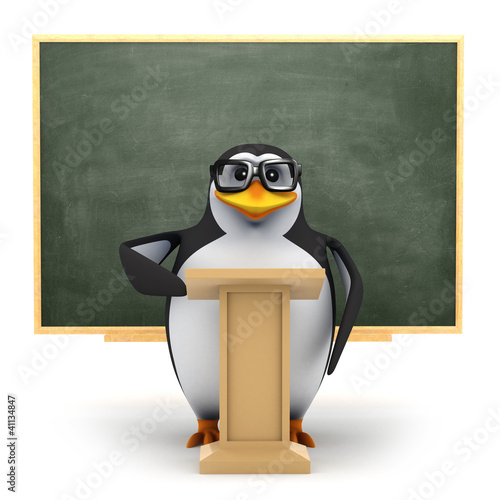 Illustration: 3d Penguin with glasses takes the class 3d Penguin with glasses takes the class