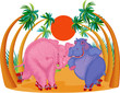 Cute hippo and elephant riding on roller skates. Cute hippo and elephant riding on roller skates.