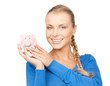 lovely woman with piggy bank