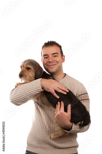 Photo: Man Holding a Borkie Dog Man Holding a Borkie Dog