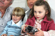 family playing video games