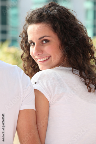Photo: Brunette sat with friend Brunette sat with friend