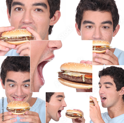 Photo: Young man eating a burger Young man eating a burger