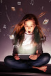 Surprised girl with tablets in hand