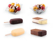 Set of Ice cream scoops , stick & biscuit isolated on white