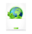 Green earth with leaves and ladybugs, paper with emblem Green earth with leaves and ladybugs, paper with emblem