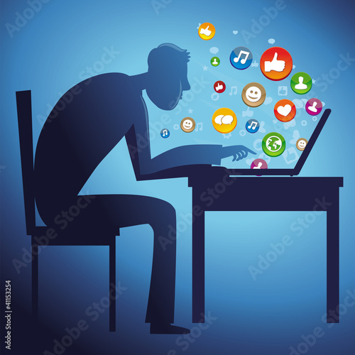 Vector: man sitting at the table with laptop man sitting at the table with laptop