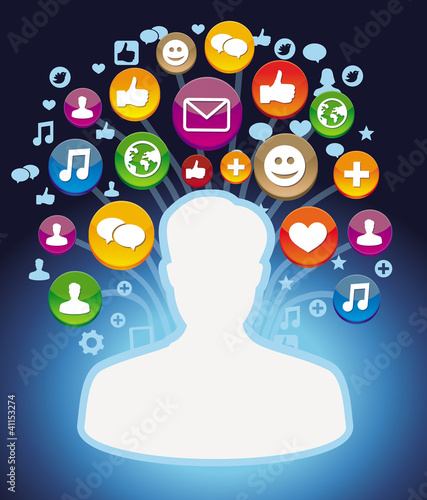 Vector: man profile with social media icons man profile with social media icons